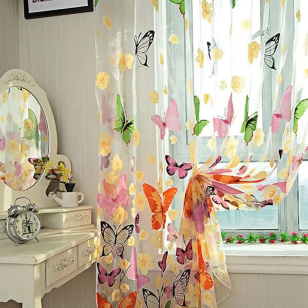 1PC Tulle Curtain For Bedroom Kitchen Kids Room Decoration Louver Window Treatments Romantic Butterfly Pattern Sheer Drape - Image 2