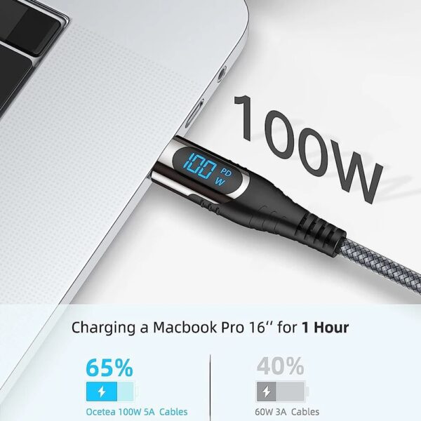Bonola 100W Digital Display PD Charging Type C to Type C Cable 6A 66W USB to Type C Cables For Samsung/iPhone 15/Macbook/iPad - Image 2