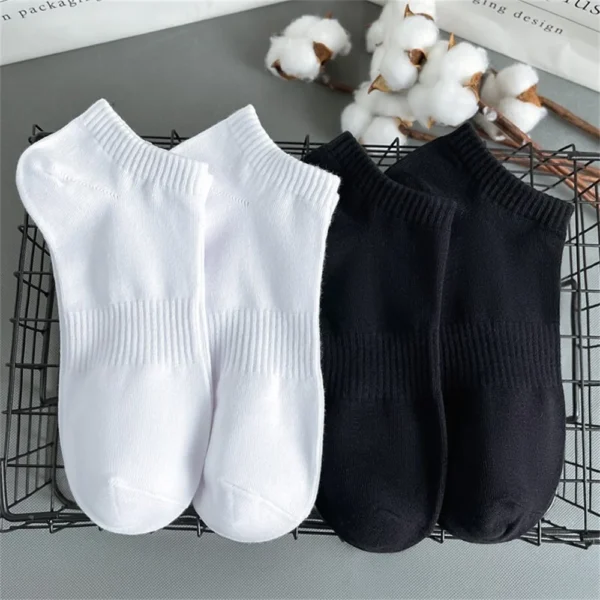 4 Pairs Classic White Black Ankle Socks Business Men Cotton Causel Socks Soft Breathable Summer Autumn Male Boat Socks - Image 3
