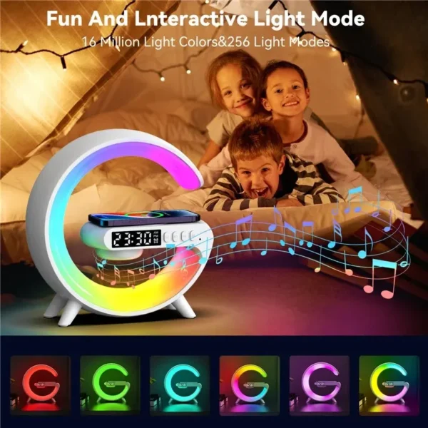 Bluetooth Speaker Wireless Charger Pad Stand Home Stereo Loudspeaker Subwoofer RGB Night Light Lamp Fast Charging Station Dock - Image 2