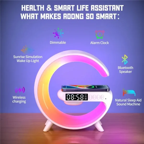 Bluetooth Speaker Wireless Charger Pad Stand Home Stereo Loudspeaker Subwoofer RGB Night Light Lamp Fast Charging Station Dock - Image 3