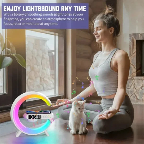 Bluetooth Speaker Wireless Charger Pad Stand Home Stereo Loudspeaker Subwoofer RGB Night Light Lamp Fast Charging Station Dock - Image 6
