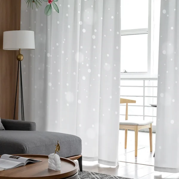 Christmas Poinsettia Leaves Living Room Tulle Curtains Window Treatment Home Decor Bedroom Office Cafe Sheer Curtains - Image 4