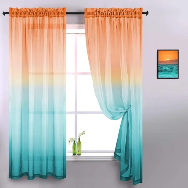 Colorful Rainbow Gradient Tulle Transparent Curtains for Living Room Bedroom Kitchen Sheer Curtains Home Decor Window Drapes