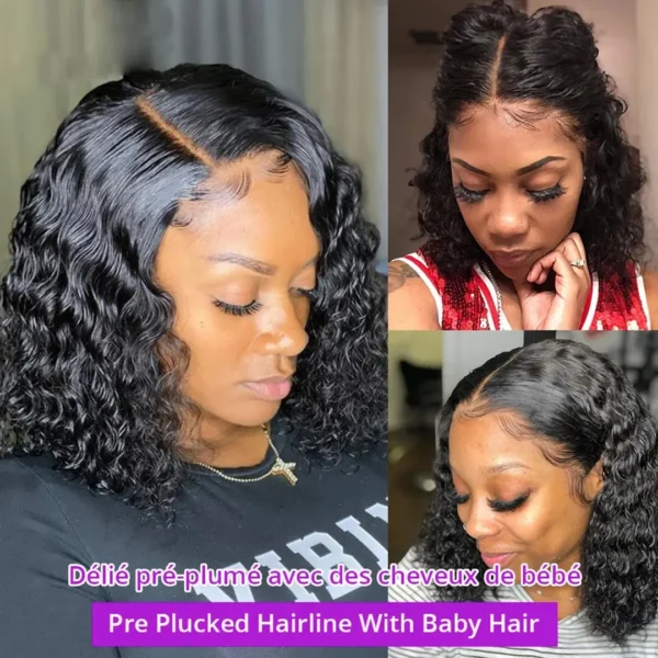 Deep Wave 180% Density Pre-Plucked Side Part Short Bob 13*4 Lace Frontal Brazilian Virgin Human Hair Wigs For Black Woman - Image 4