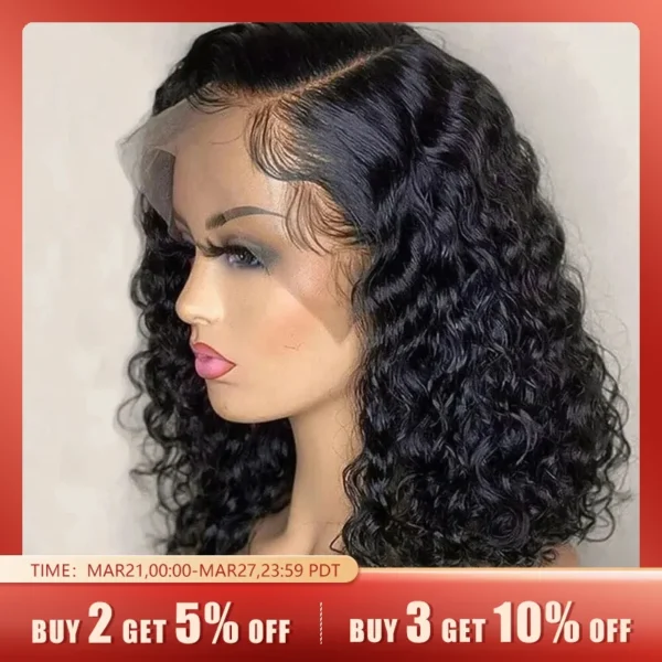 Deep Wave 180% Density Pre-Plucked Side Part Short Bob 13*4 Lace Frontal Brazilian Virgin Human Hair Wigs For Black Woman