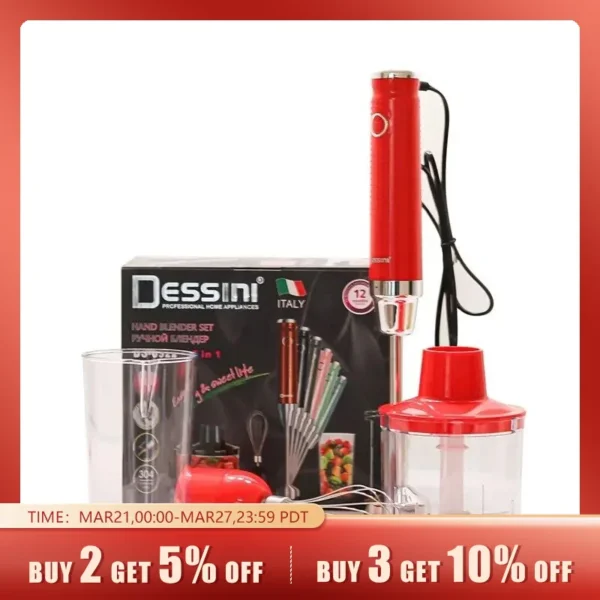 Dessini 5 in 1 Stick Electric Mixer Hand Blender And Juicers Set For Kitchen High Quality Multi Color Option Meat Mixer
