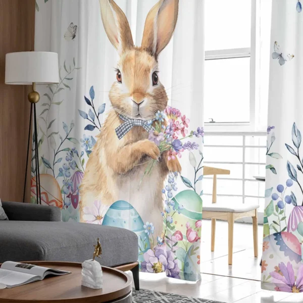 Easter Spring Flower Easter Egg Rabbit Sheer Curtains for Living Room Modern Home Decor Tulle Curtain Bedroom Voile Drapes - Image 4