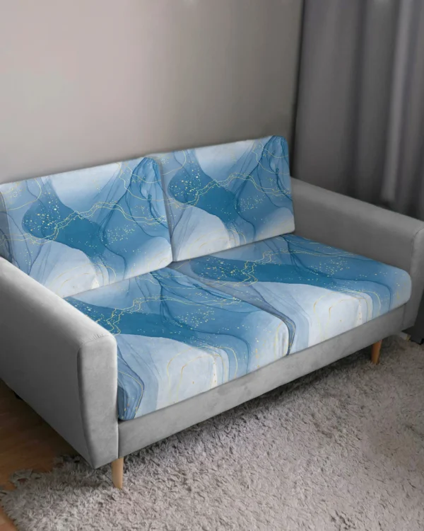 Marble Line Blue Gradient Sofa Seat Cushion Cover Furniture Protector Stretch Washable Removable Sofa Cover Elastic Slipcovers - Image 2
