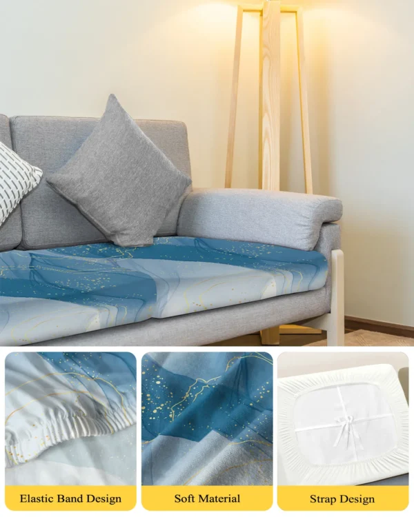 Marble Line Blue Gradient Sofa Seat Cushion Cover Furniture Protector Stretch Washable Removable Sofa Cover Elastic Slipcovers - Image 3