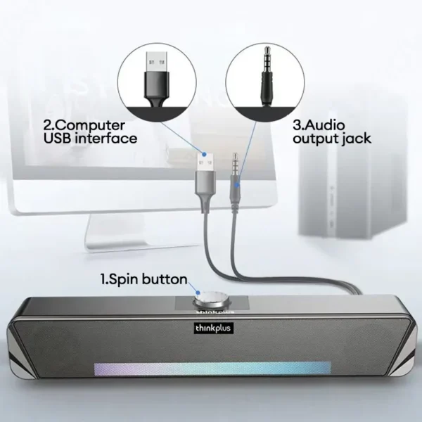 Original Lenovo TS33 Wired and Bluetooth 5.0 Speaker 360 Home Movie Surround Sound Bar Audio Speaker For Desk Computer Subwoofer - Image 3