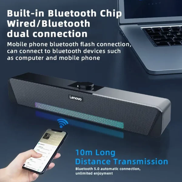 Original Lenovo TS33 Wired and Bluetooth 5.0 Speaker 360 Home Movie Surround Sound Bar Audio Speaker For Desk Computer Subwoofer - Image 4