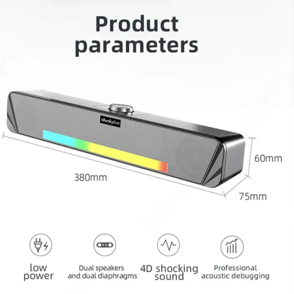Original Lenovo TS33 Wired and Bluetooth 5.0 Speaker 360 Home Movie Surround Sound Bar Audio Speaker For Desk Computer Subwoofer - Image 6