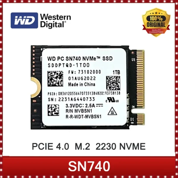 Western Digital WD SN740 2TB 1TB 512GB M.2 SSD 2230 NVMe PCIe Gen 4x4 SSD for Microsoft Surface ProX Surface Laptop 3 Steam Deck
