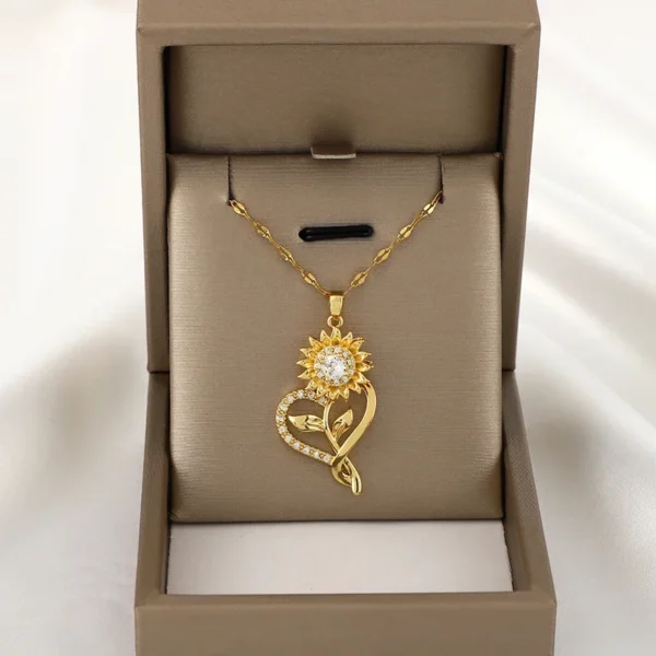 360° rotatable decompression love sunflower sunflower zircon pendant necklace for ladies birthday gift Christmas gift - Image 5