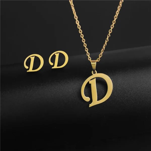 A-Z 26 charm Initial Necklace And Stud Earrings Jewelry Sets Alphabet Pendant Chain Letter mom Gifts Drop Shipping - Image 5