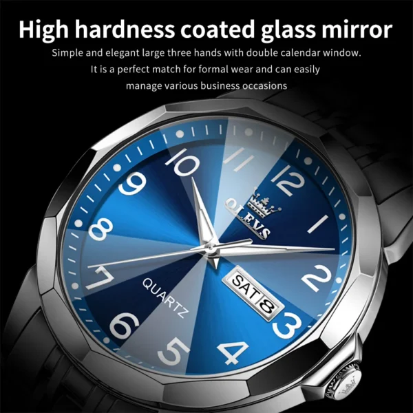 OLEVS Original Waterproof Men's Watches Digital Mirror Quartz Watch for Man Luminous Stainless Steel Wristwatch Male Date Week - Image 4