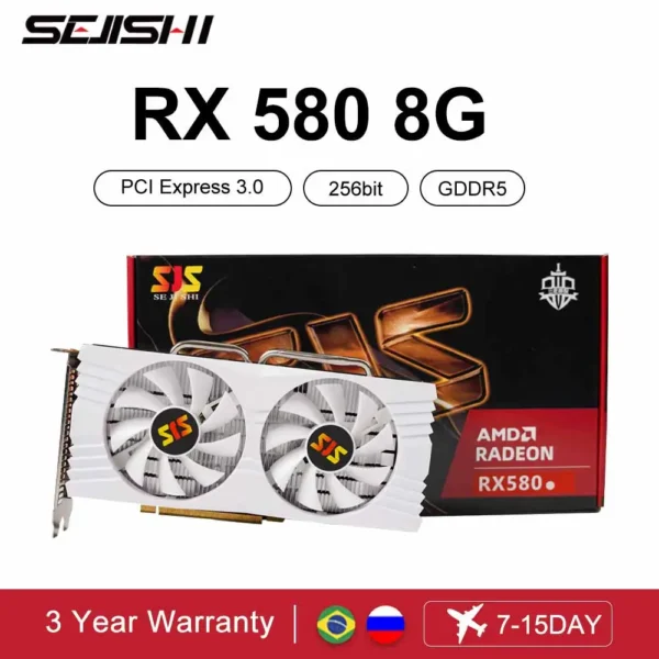 SEJISHI AMD RX580 8GB 2048SP Gaming Graphics Card GDDR5 256Bit PCI Express 3.0 ×16 8Pin Radeon GPU RX 588 Placa De Video