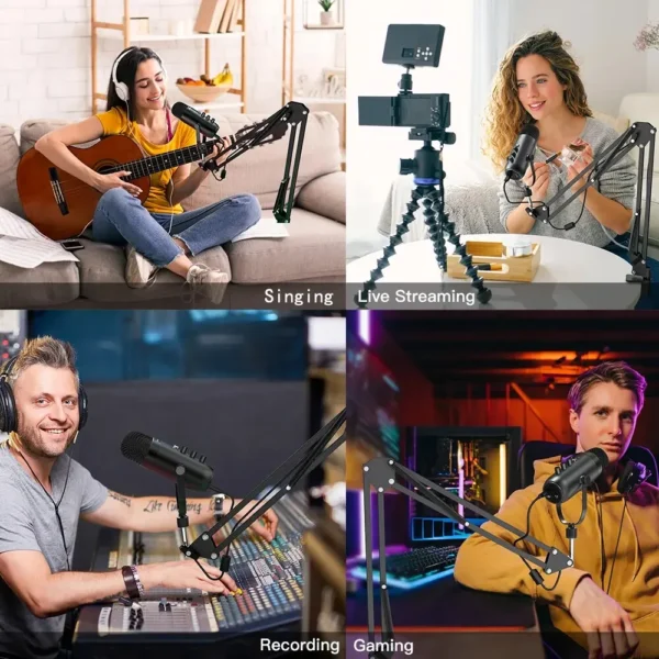 Professional USB Streaming Podcast PC Microphone Studio Cardioid Condenser Mic Kit with Boom Arm For Recording Twitch YouTube - Image 3