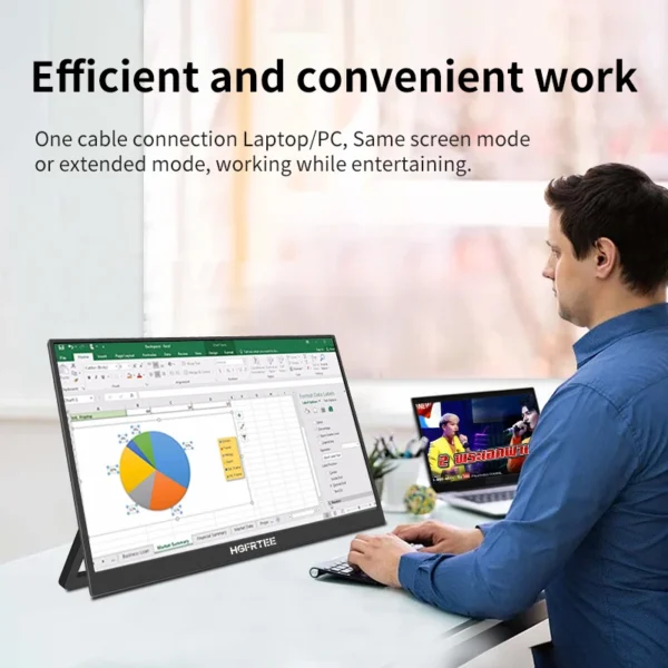 HGFRTEE 16inch Touch Portable Monitor 16:10 96%sRGB 350Cd/m² Second Screen For Laptop With Holder Stand Type-C HDMI-Compatible - Image 2